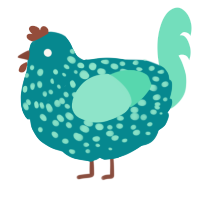 A teal and mint chicken with a speckle pattern