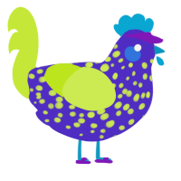 A indigo and lime chicken with a speckle pattern