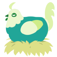 A turquoise and apple chicken with a head pattern
