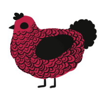 A crimson and black chicken with a double-lace pattern