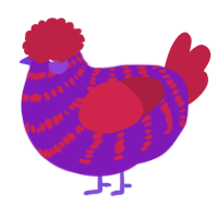 A violet and crimson chicken with a bar pattern