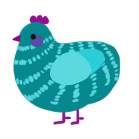 A teal and aqua chicken with a bar pattern