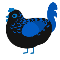 Imperium, a black and ultramarine chicken with a half-lace pattern