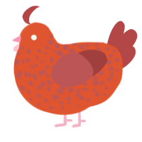 A vermilion and red chicken with a speckle pattern