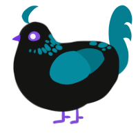 A black and sea chicken with a neck-speckle pattern