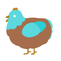A brown and aqua chicken with a head pattern