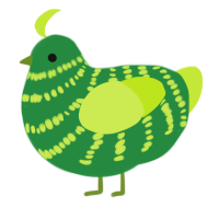 A viridian and lime chicken with a bar pattern