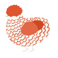 A white and vermilion chicken with a lace pattern