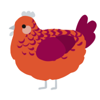 A vermilion and maroon chicken with a half-lace pattern