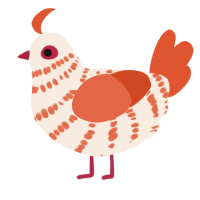 A cream and vermilion chicken with a bar pattern