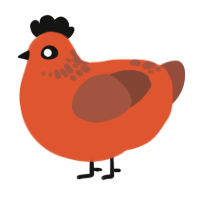 Dig Me, a vermilion and russet chicken with a neck-speckle pattern