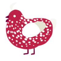 A crimson and white chicken with a speckle pattern