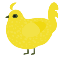 A yellow chicken with a speckle pattern