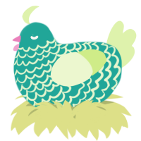 A turquoise and apple chicken with a lace pattern