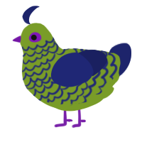 A chartreuse and navy chicken with a lace pattern
