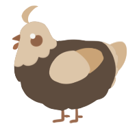 A bark and beige chicken with a head pattern