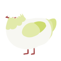 A white and lemon chicken with a head pattern