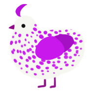 PURBLE, a white and amethyst chicken with a speckle pattern