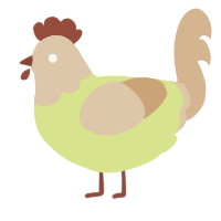 A lemon and beige chicken with a head pattern