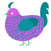 A orchid and teal chicken with a lace pattern