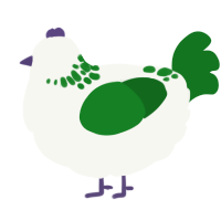 A white and leaf chicken with a neck-speckle pattern