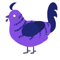 A blurple and navy chicken with a half-bar pattern