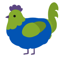 A ultramarine and chartreuse chicken with a head pattern