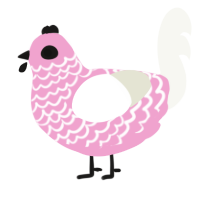 A pink and white chicken with a lace pattern