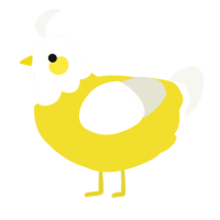 A yellow and white chicken with a head pattern