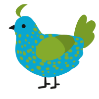 A cerulean and chartreuse chicken with a speckle pattern