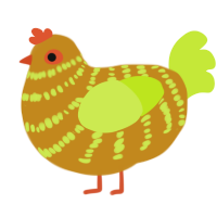 A ochre and lime chicken with a bar pattern
