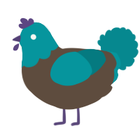 A bark and teal chicken with a head pattern