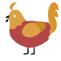 A red and orange chicken with a head pattern
