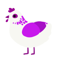 A white and amethyst chicken with a neck-speckle pattern