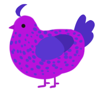 A amethyst and indigo chicken with a speckle pattern