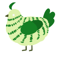 A apple and leaf chicken with a bar pattern