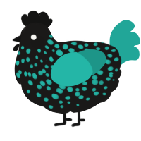 A sable and turquoise chicken with a speckle pattern