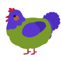 A chartreuse and indigo chicken with a head pattern