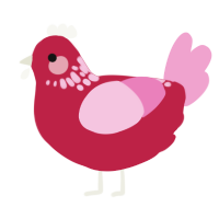 A crimson and pink chicken with a neck-speckle pattern