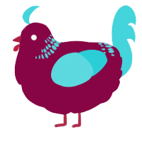 A maroon and aqua chicken with a neck-band pattern