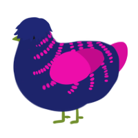 A navy and fuchsia chicken with a half-bar pattern