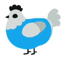 A sky and silver chicken with a head pattern