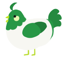 A white and viridian chicken with a head pattern