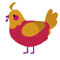 A crimson and ochre chicken with a head pattern