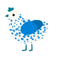 A white and sapphire chicken with a speckle pattern