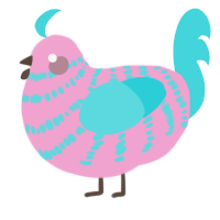 A pink and aqua chicken with a bar pattern