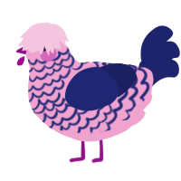 A pink and navy chicken with a lace pattern