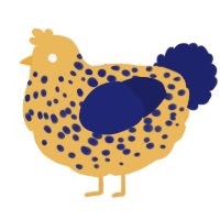 A honey and navy chicken with a speckle pattern