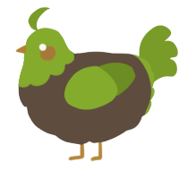 A bark and chartreuse chicken with a head pattern