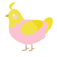 A rose and yellow chicken with a head pattern